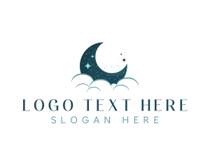 Starry Night - Crescent Cloud Moon logo design