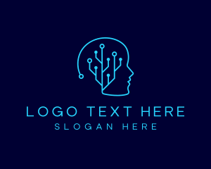 Thinking - Digital Head Circuit logo design