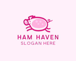 Ham - Cute Jumping Pig logo design
