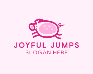 Cute Jumping Pig logo design