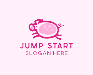 Cute Jumping Pig logo design