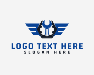 Repair Shop - Gear Mechanic Wings logo design