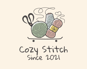 Knitwork - Crochet Yarn Scissor Cart logo design