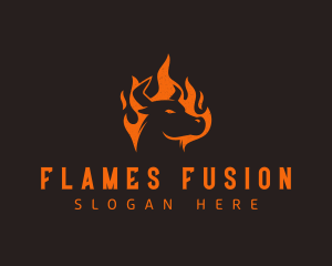 Flame BBQ Bull logo design