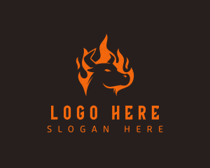 Cow - Flame BBQ Bull logo design