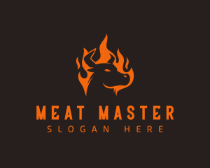 Flame BBQ Bull logo design