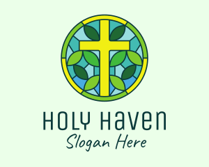 Herbal Cross Stained Glass logo design