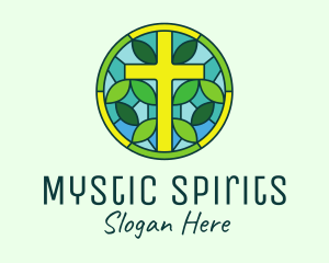 Herbal Cross Stained Glass logo design