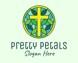 Herbal Cross Stained Glass logo design