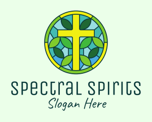 Herbal Cross Stained Glass logo design