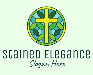 Herbal Cross Stained Glass logo design