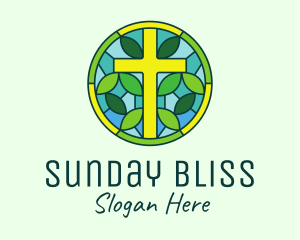 Herbal Cross Stained Glass logo design