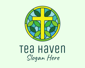 Herbal Cross Stained Glass logo design