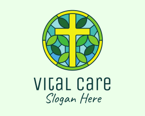 Bible Study - Herbal Cross Stained Glass logo design