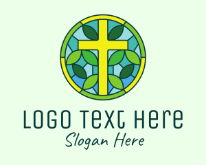 Baptismal - Herbal Cross Stained Glass logo design