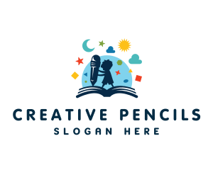 Child Book Pencil logo design