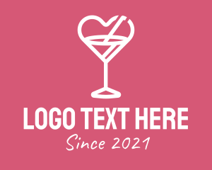 Alcoholic - Heart Martini Glass logo design
