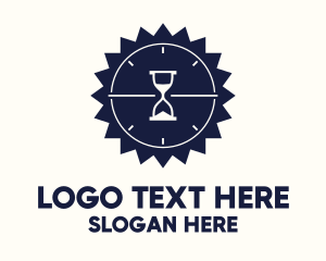 Hour - Blue Hourglass Time Badge logo design