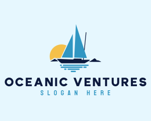 Sunset Sailboat Ocean logo design