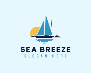 Sunset Sailboat Ocean logo design