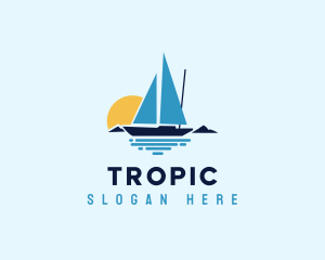 Sunset Sailboat Ocean logo design