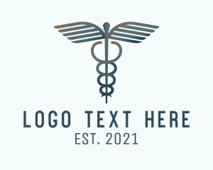 First Aid - Medical Caduceus Wing Staff logo design
