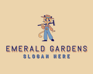 Cat Rake Gardener logo design