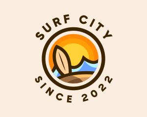 Sunset Surfing Beach Resort logo design