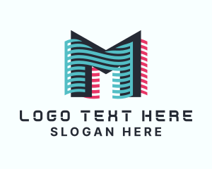 Anaglyph - Digital Glitch Letter M logo design