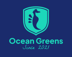 Green Seahorse Shield  logo design