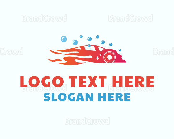 Flaming Car Wash Clean Logo