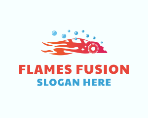 Flaming Car Wash Clean logo design