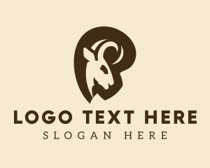 Goat - Brown Ram Horn Animal logo design