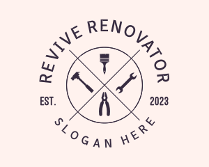Renovator - Minimalist Handyman Tools Badge logo design