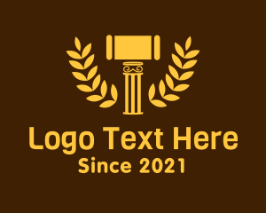 Hammer - Laurel Gavel  Pillar logo design