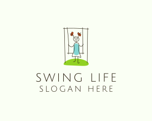 Swing - Children Playground Drawing logo design