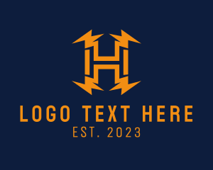 Charge - Golden Lightning Energy Letter H logo design