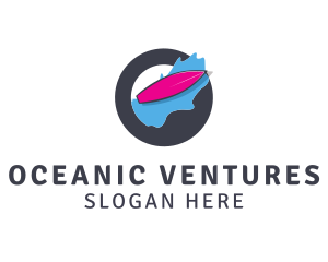 Pink Surfboard Wave logo design