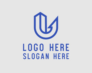 Village - Blue Geometric Letter U logo design