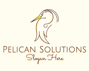 Pelican - Stork Bird Line Art logo design