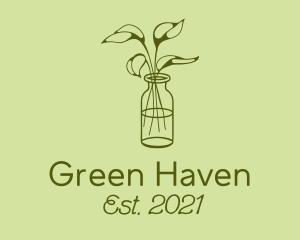 Green Plant Vase Line logo design