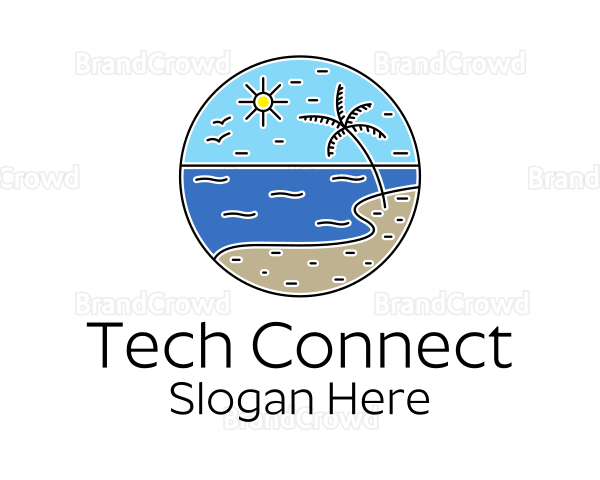 Tropical Beach Line Art Logo