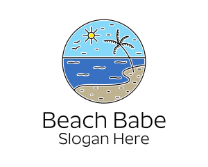 Tropical Beach Line Art logo design