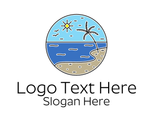 Seashore - Tropical Beach Line Art logo design
