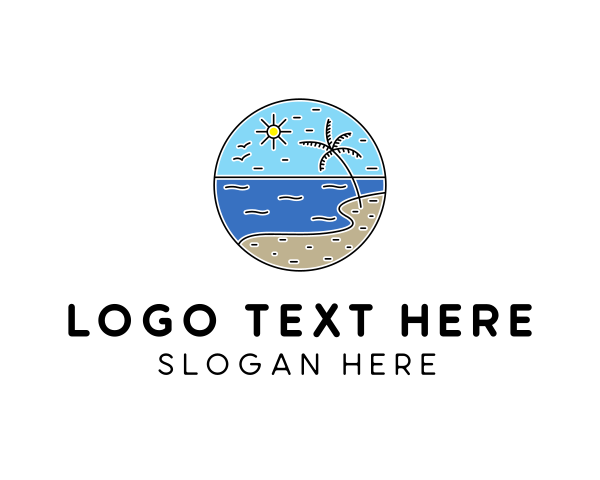 Seashore - Tropical Beach Line Art logo design