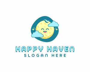 Cute Happy Moon logo design