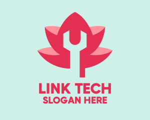 Pink Wrench Flower  logo design