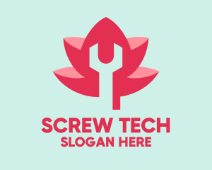 Pink Wrench Flower  logo design