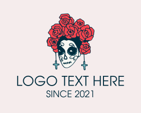 Skull - Woman Dia Los Muertos logo design