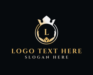 Gold - Round Crown Wreath logo design